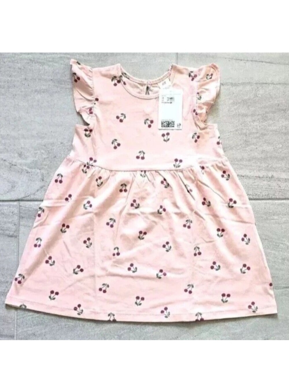 #10848-18 H&M-Kids Patterned Jersey Dress,Light Pink Cherries,Size 2T(1/2Y)